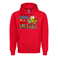 Red I Run On Coffee And Softball Frappe Zipper Hoodie - FaDigitalArtStudio