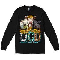 Black Obsessive Cow Disorder with Cows Long Sleeve Tee - texasbilliewilder
