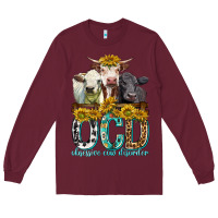 Burgundy Obsessive Cow Disorder with Cows Long Sleeve Tee - texasbilliewilder