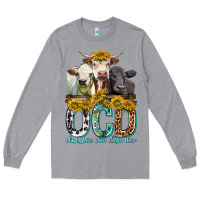 Heather Grey Obsessive Cow Disorder with Cows Long Sleeve Tee - texasbilliewilder