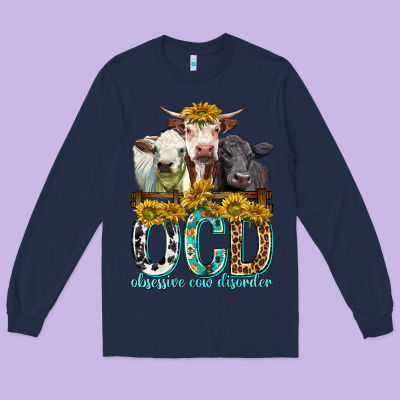 Obsessive Cow Disorder With Cows Long Sleeve Tee Designed By Texasbilliewilder