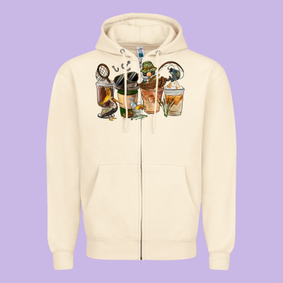 Fishing Coffee Cups Zipper Hoodie Designed By Fadigitalartstudio