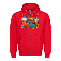 Red Basketball Coffee Cups Zipper Hoodie - FaDigitalArtStudio