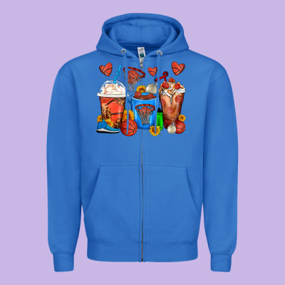 Basketball Coffee Cups Zipper Hoodie Designed By Fadigitalartstudio