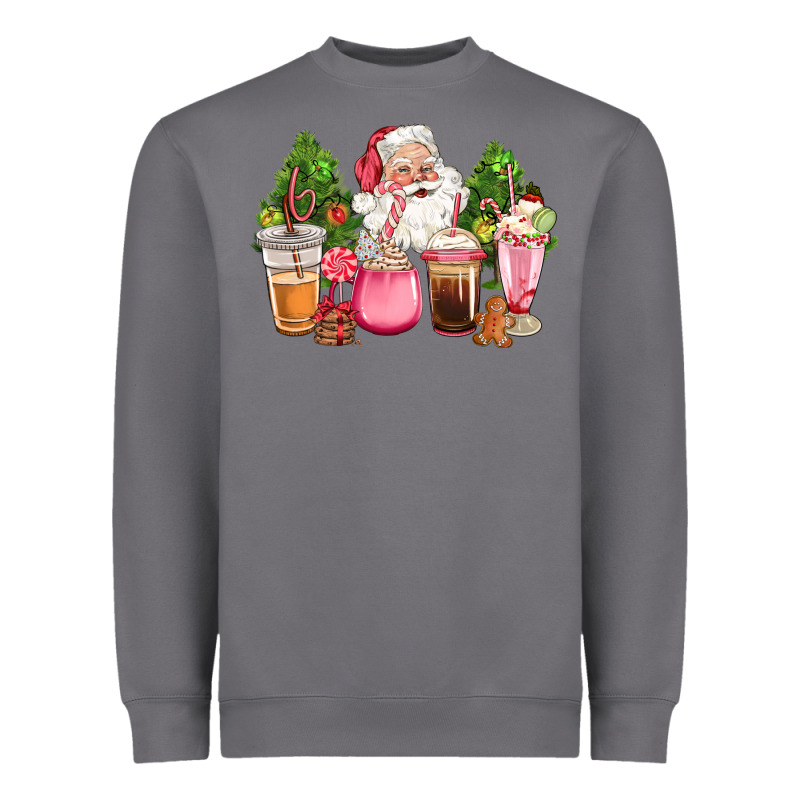 Pink Christmas Santa Coffe Cups Heavyweight Sweatshirt by CowGirlArtShop | Teevron