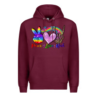 Burgundy Peace love rock Premium Hoodie - FaDigitalArtStudio