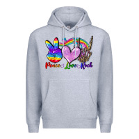 Heather Grey Peace love rock Premium Hoodie - FaDigitalArtStudio