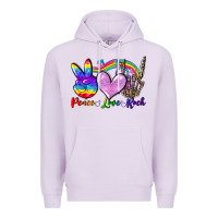 Lilac Peace love rock Premium Hoodie - FaDigitalArtStudio