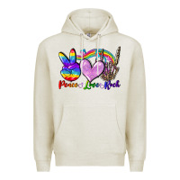 Oatmeal Heather Peace love rock Premium Hoodie - FaDigitalArtStudio
