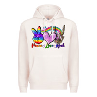 Pale Pink Peace love rock Premium Hoodie - FaDigitalArtStudio