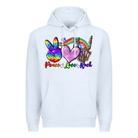 White Peace love rock Premium Hoodie - FaDigitalArtStudio
