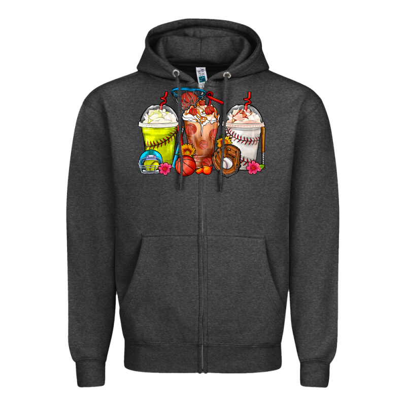 Softball Basketball Baseball Sports Coffee Cups Zipper Hoodie by FaDigitalArtStudio | Teevron