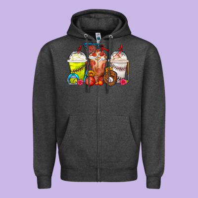Softball Basketball Baseball Sports Coffee Cups Zipper Hoodie Designed By Fadigitalartstudio