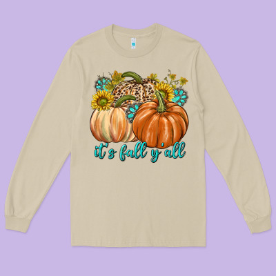 It's Fall Y'all Long Sleeve Tee Designed By Texasbilliewilder