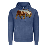 Vintage Denim Bison Silhouette Desert Landscape Vintage Hoodie - Bettercallsaul