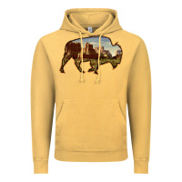 Bison Silhouette Desert Landscape Vintage Hoodie | Teevron