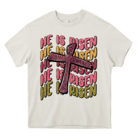 Cream he is risen Heavy Core Tee - MaliasSmallBusiness