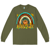 Army Green Hello Fall with Rainbow Long Sleeve Tee - texasbilliewilder
