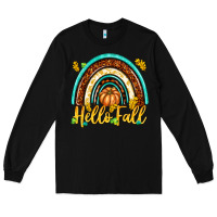 Black Hello Fall with Rainbow Long Sleeve Tee - texasbilliewilder