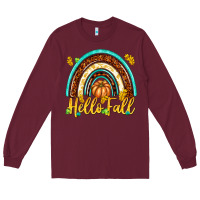 Burgundy Hello Fall with Rainbow Long Sleeve Tee - texasbilliewilder