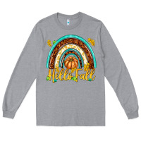 Heather Grey Hello Fall with Rainbow Long Sleeve Tee - texasbilliewilder