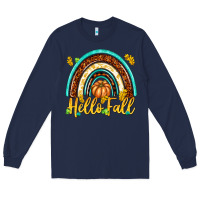 Navy Hello Fall with Rainbow Long Sleeve Tee - texasbilliewilder