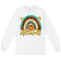 White Hello Fall with Rainbow Long Sleeve Tee - texasbilliewilder