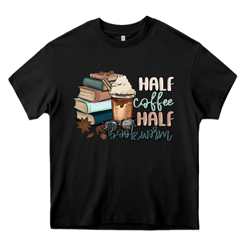 Half Coffee Half Bookworm Heavy Core Tee by MaliasSmallBusiness | Teevron