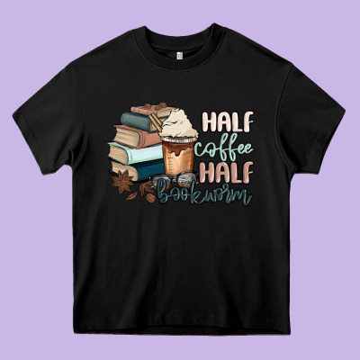 Half Coffee Half Bookworm Heavy Core Tee Designed By Maliassmallbusiness