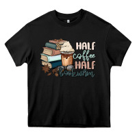 Black half coffee half bookworm Heavy Core Tee - MaliasSmallBusiness