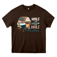 Chocolate Brown half coffee half bookworm Heavy Core Tee - MaliasSmallBusiness