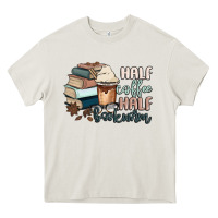 Cream half coffee half bookworm Heavy Core Tee - MaliasSmallBusiness