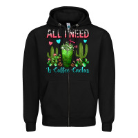 Black All I Need Is Coffee Cactus Frappe Zipper Hoodie - FaDigitalArtStudio