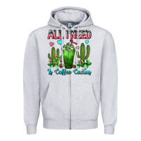 Heather Grey All I Need Is Coffee Cactus Frappe Zipper Hoodie - FaDigitalArtStudio