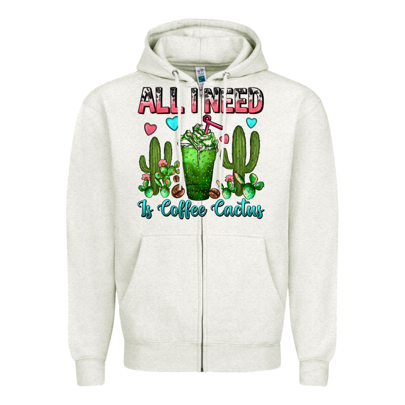 All I Need Is Coffee Cactus Frappe Zipper Hoodie by FaDigitalArtStudio | Teevron
