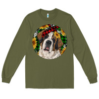 Army Green Christmas St. Bernard Long Sleeve Tee - RanaPortraitStore