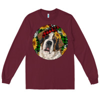 Burgundy Christmas St. Bernard Long Sleeve Tee - RanaPortraitStore