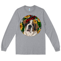 Heather Grey Christmas St. Bernard Long Sleeve Tee - RanaPortraitStore