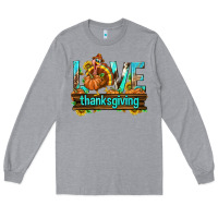 Heather Grey Love Thanksgiving with Turkey Long Sleeve Tee - texasbilliewilder
