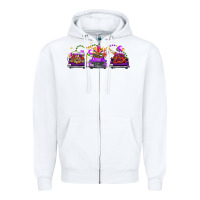 White Mardi Gras Farm Trucks Zipper Hoodie - FaDigitalArtStudio