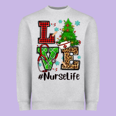 Love Nurse Life Christmas Heavyweight Sweatshirt Designed By Cowgirlartshop