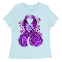 Baby Blue Domestic Violence Warrior purple ribbon Ladies Tee - NancyCooperArtShop