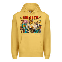 Antique Gold Coffee First Then Cows Premium Hoodie - FaDigitalArtStudio