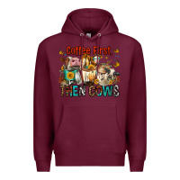Burgundy Coffee First Then Cows Premium Hoodie - FaDigitalArtStudio