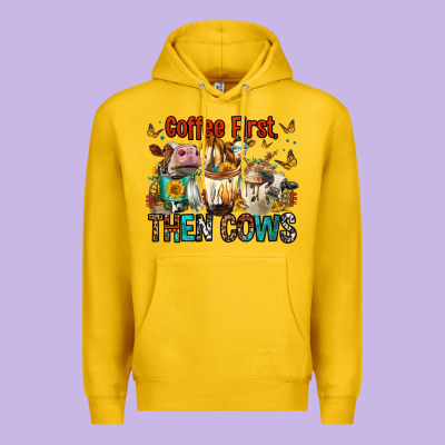 Coffee First Then Cows Premium Hoodie Designed By Fadigitalartstudio