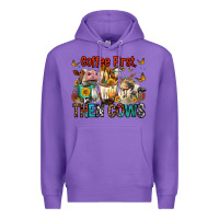 Purple Coffee First Then Cows Premium Hoodie - FaDigitalArtStudio