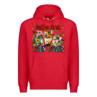 Red Coffee First Then Cows Premium Hoodie - FaDigitalArtStudio