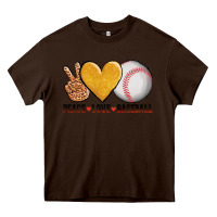 Chocolate Brown peace love baseball Heavy Core Tee - AdoDesignShop