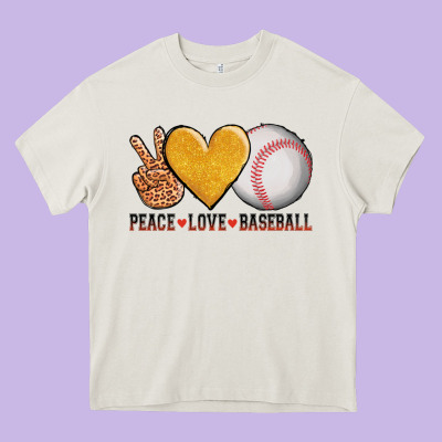 Peace Love Baseball Heavy Core Tee Designed By Adodesignshop