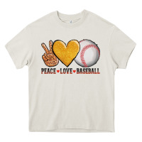 Cream peace love baseball Heavy Core Tee - AdoDesignShop